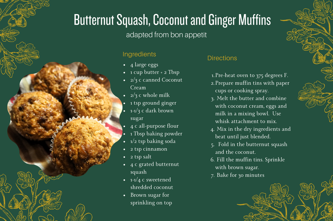 buttternut, coconut, Ginger muffins