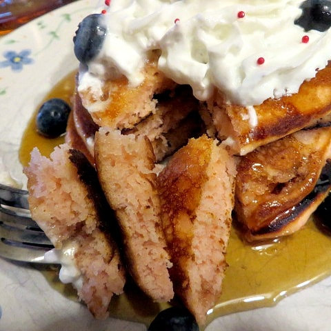 stack of cherry 7up pancakes