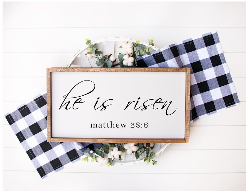 Picture of He is Risen sign. Matthew 28:6