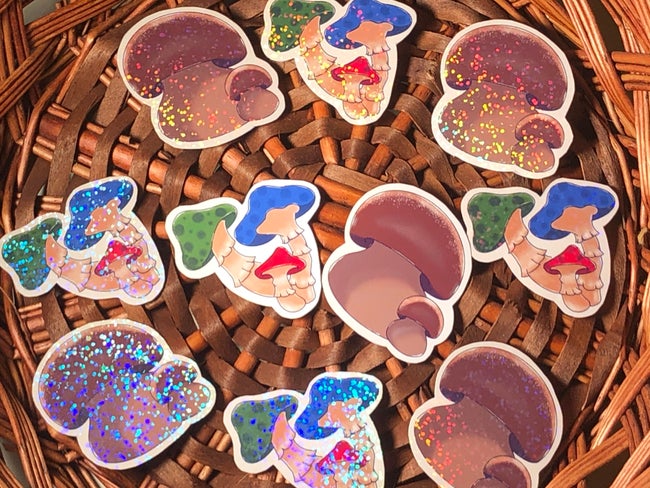 holographic mushroom stickers