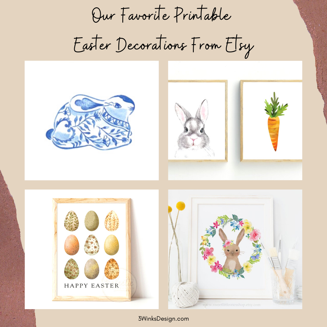 collage of printable Easter decorations from Etsy