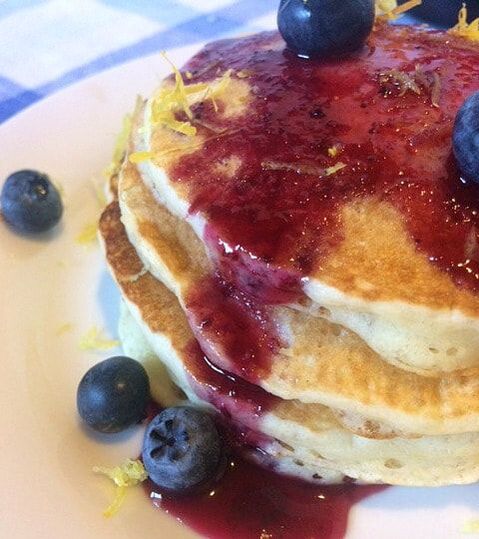 Lemon Pancakes with Blueberry Syrup